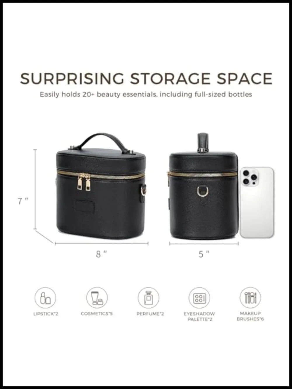 Leather Makeup Bag Cosmetic Organizer Travel Toiletry Case with Removable